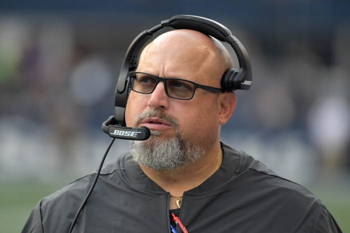 Aug 9, 2018; Seattle, WA, USA; Indianapolis Colts defensive line coach Dave DeGuglielmo reacts during a preseason game against the Seattle Seahawks at CenturyLink Field. The Colts defeated the Seahawks 19-17.